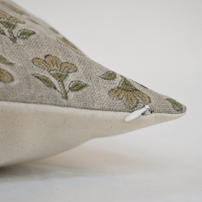Madeline Olive Linen Block Print Pillow Cover
