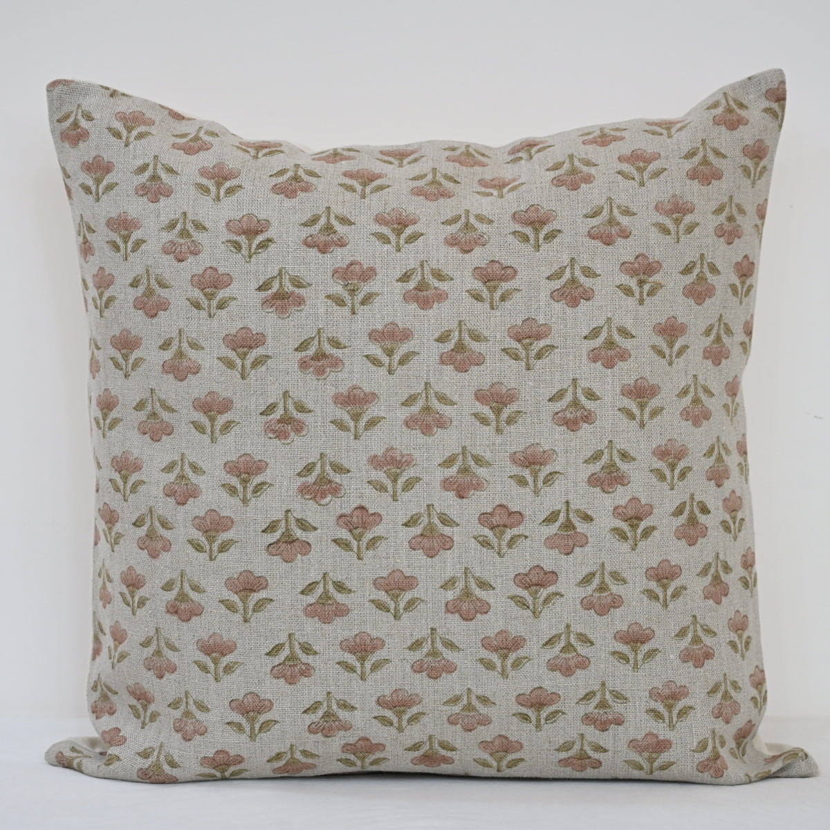 Madeline pink Linen Block Print Pillow Cover