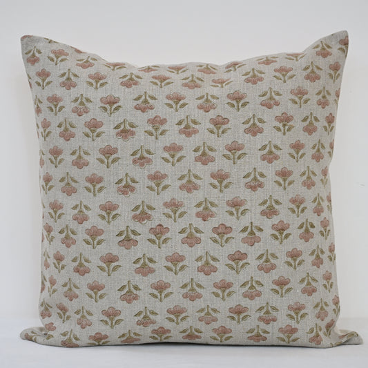 Madeline pink Linen Block Print Pillow Cover