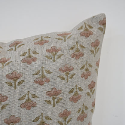 Madeline pink Linen Block Print Pillow Cover