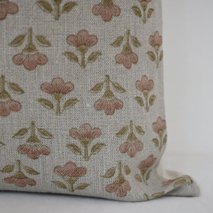 Madeline pink Linen Block Print Pillow Cover