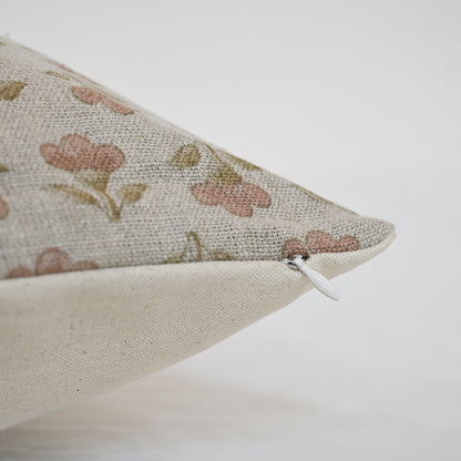 Madeline pink Linen Block Print Pillow Cover