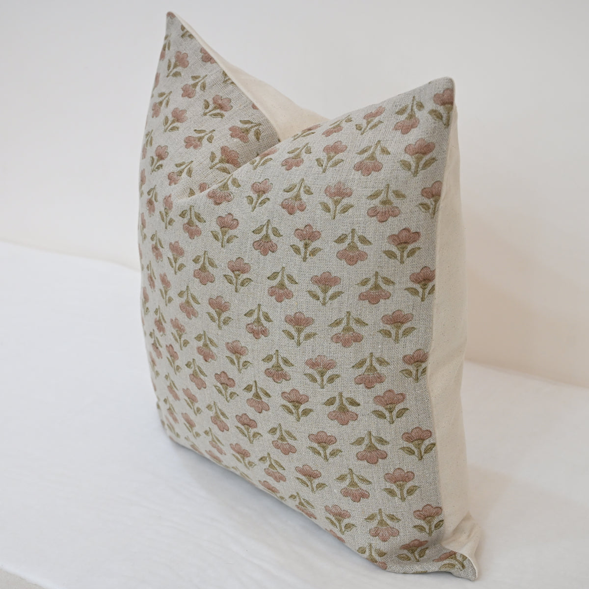 Madeline pink Linen Block Print Pillow Cover