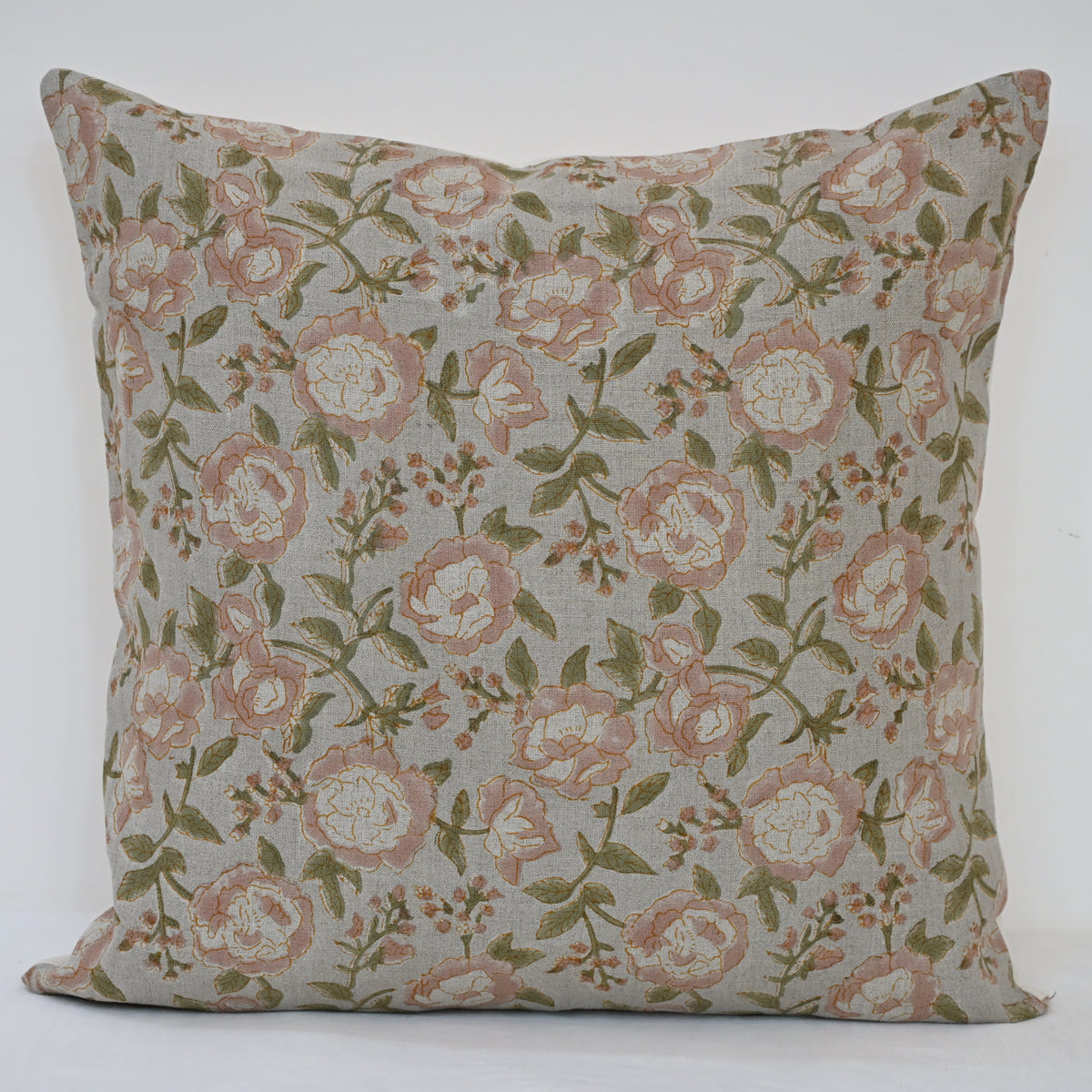 Madelyn Blush Linen Block Print Pillow Cover