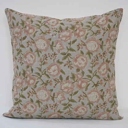 Madelyn Blush Linen Block Print Pillow Cover