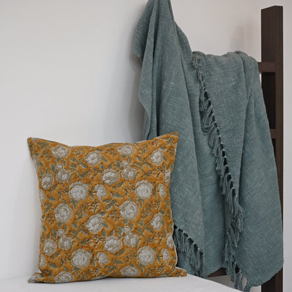 Madelyn Yellow Linen Block Print Pillow Cover