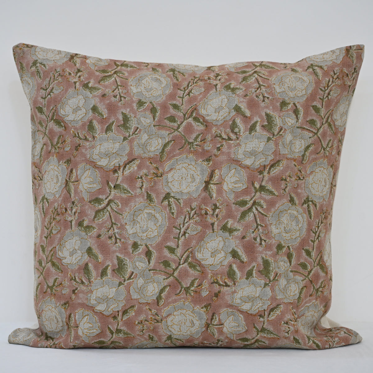 Madelyn Off-White Linen Block Print Pillow Cover