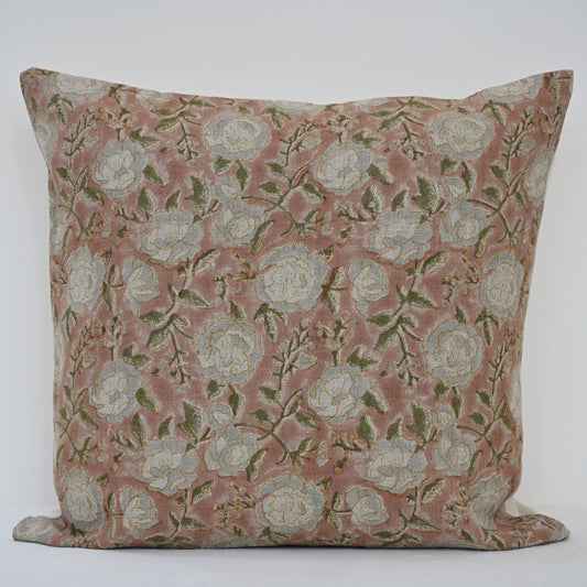 Madelyn Off-White Linen Block Print Pillow Cover