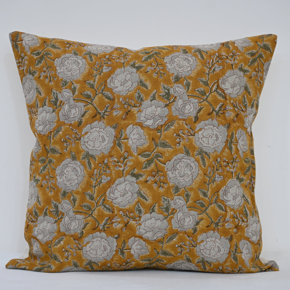Madelyn Mustard Linen Block Print Pillow Cover
