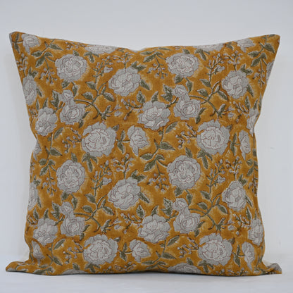 Madelyn Mustard Linen Block Print Pillow Cover
