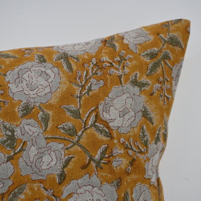 Madelyn Mustard Linen Block Print Pillow Cover