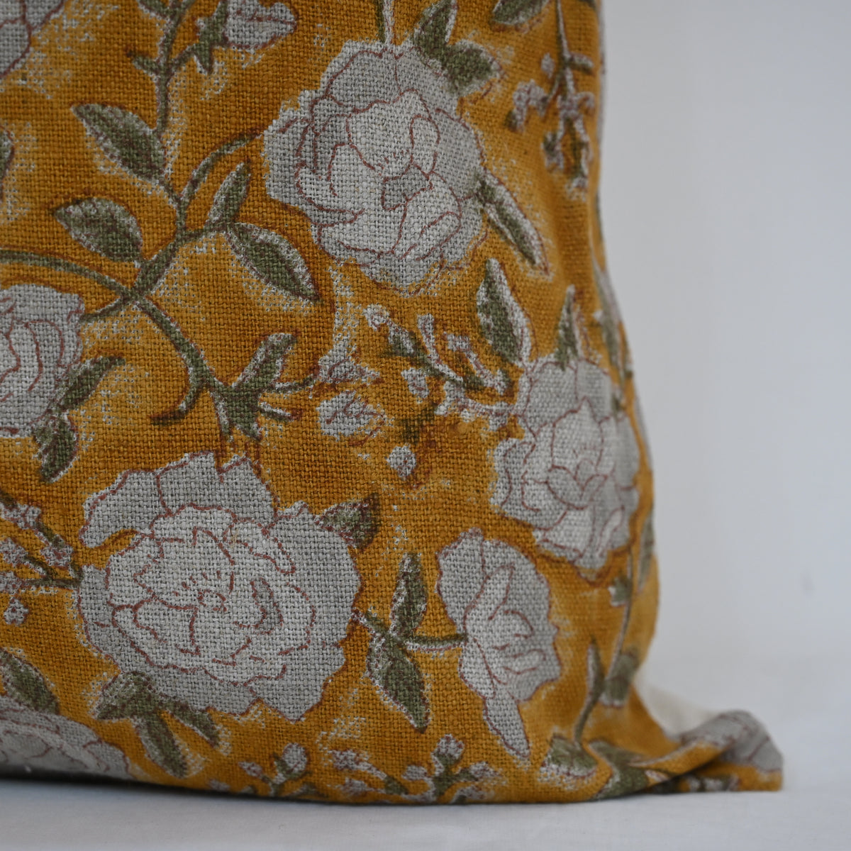 Madelyn Mustard Linen Block Print Pillow Cover