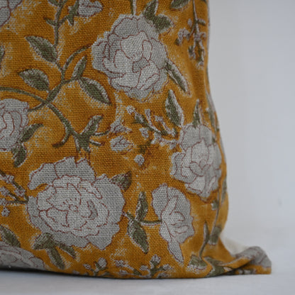 Madelyn Mustard Linen Block Print Pillow Cover