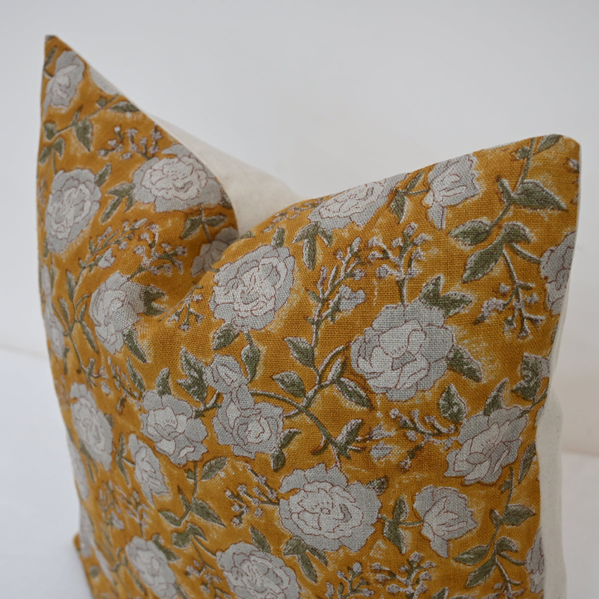Madelyn Mustard Linen Block Print Pillow Cover
