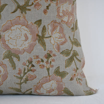 Madelyn Blush Linen Block Print Pillow Cover