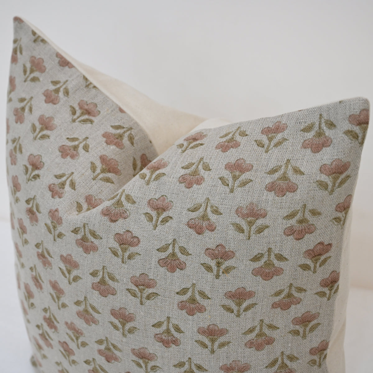 Madeline pink Linen Block Print Pillow Cover