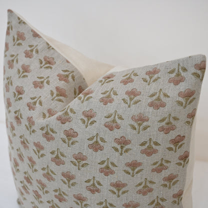 Madeline pink Linen Block Print Pillow Cover