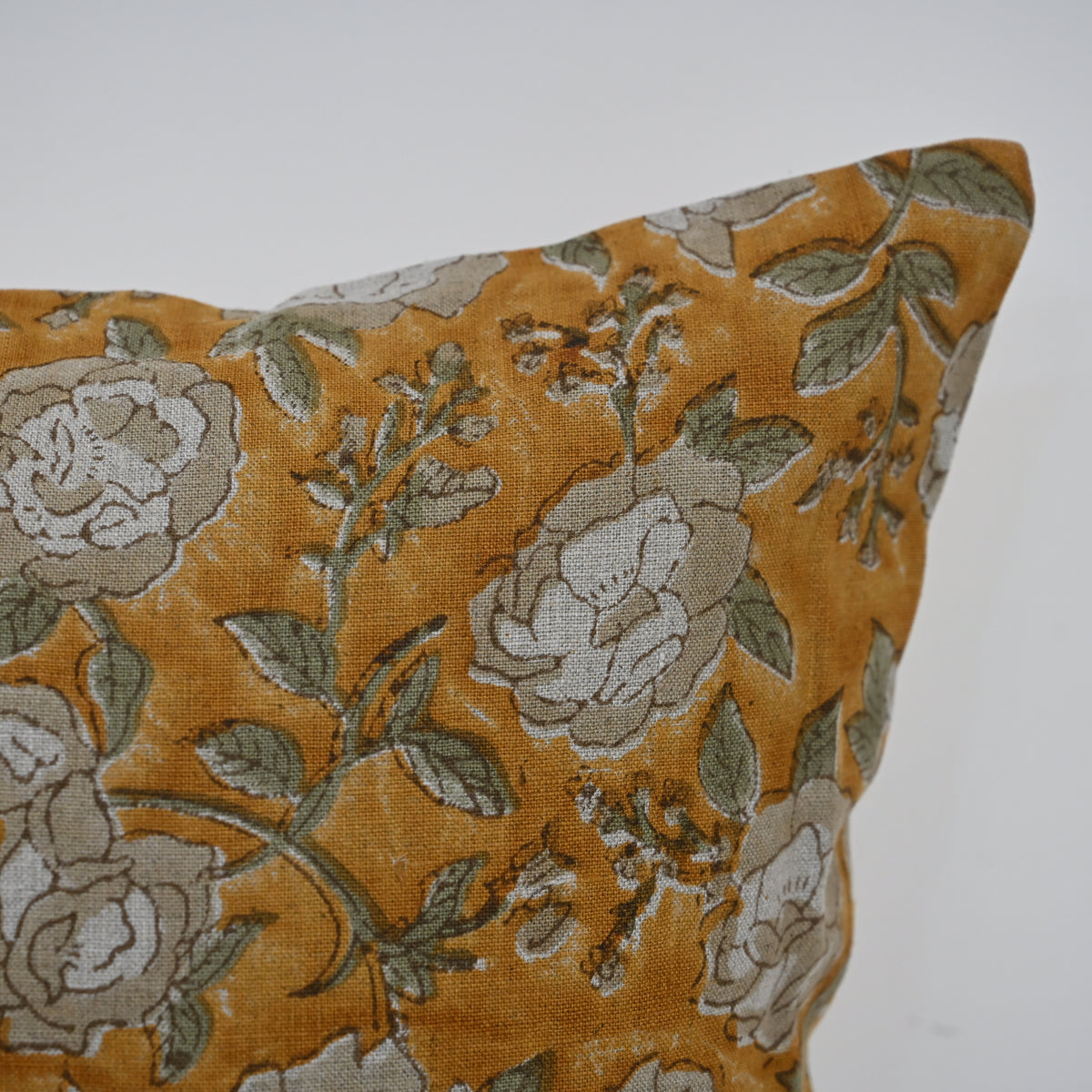 Madelyn Yellow Linen Block Print Pillow Cover