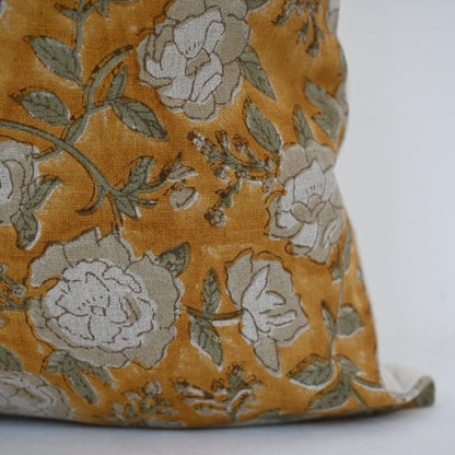 Madelyn Yellow Linen Block Print Pillow Cover