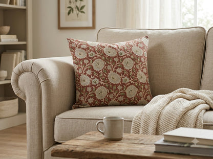 Alexis  Terracotta Linen Block Print Pillow Cover
