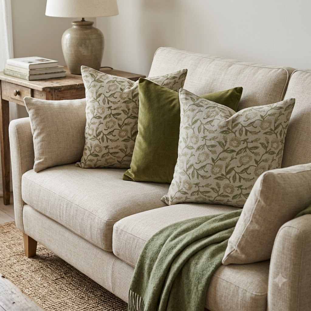 Whitley Tan Linen Block Print Pillow Cover