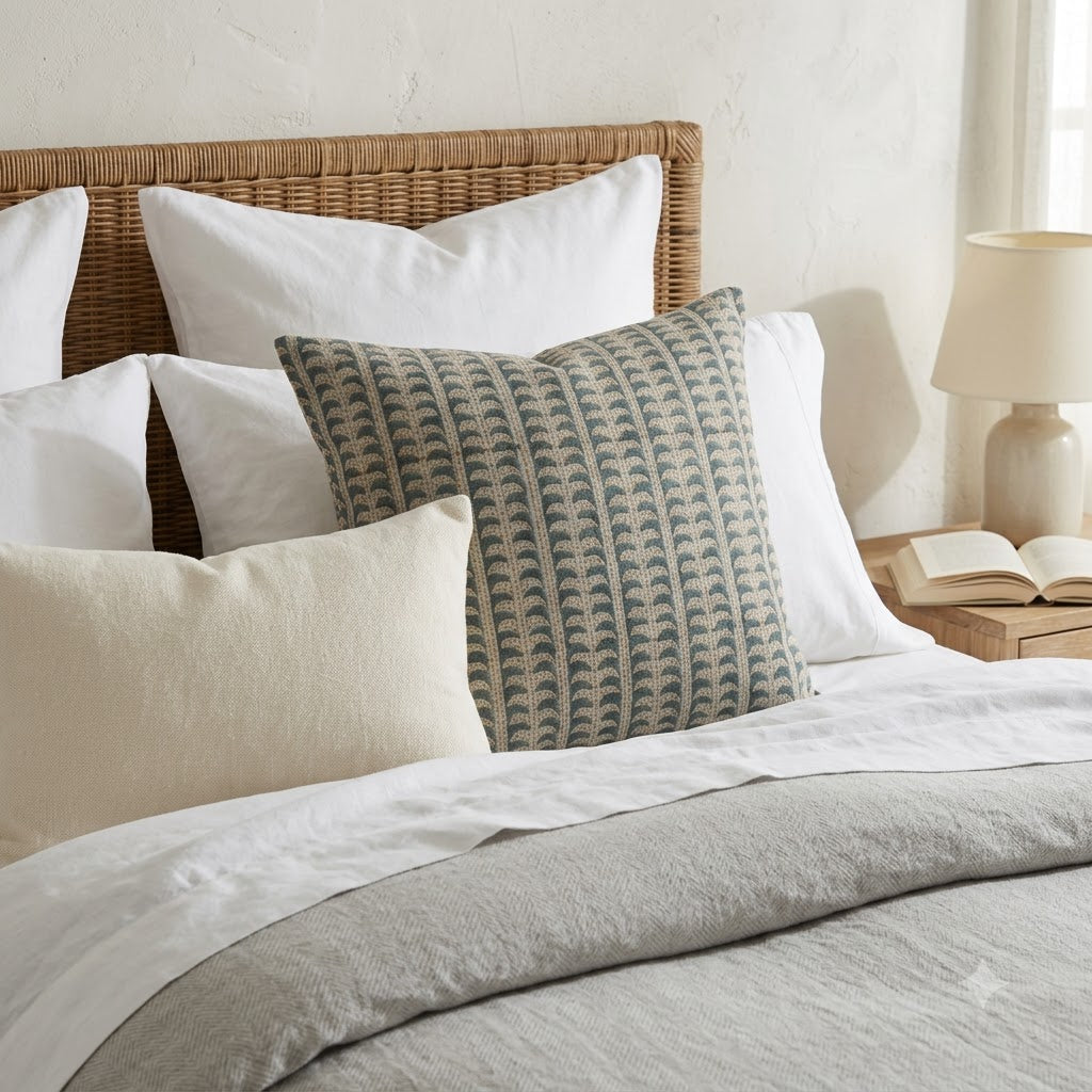 Kylie Slate Linen Block Print Pillow Cover