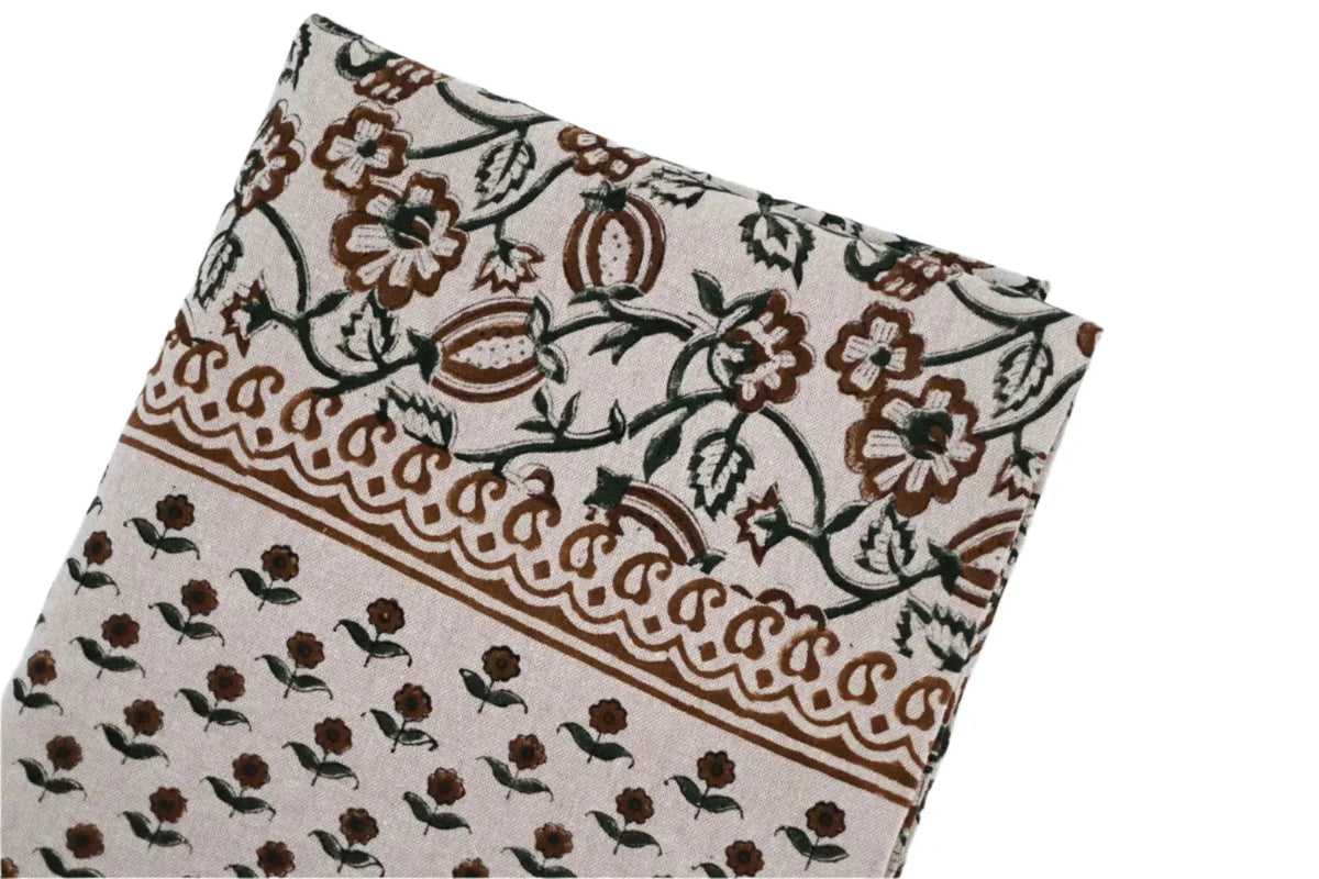 Earth Tones Floral Block Print Tablecloth