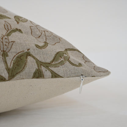 Whitley Grey Linen Block Print Pillow Cover