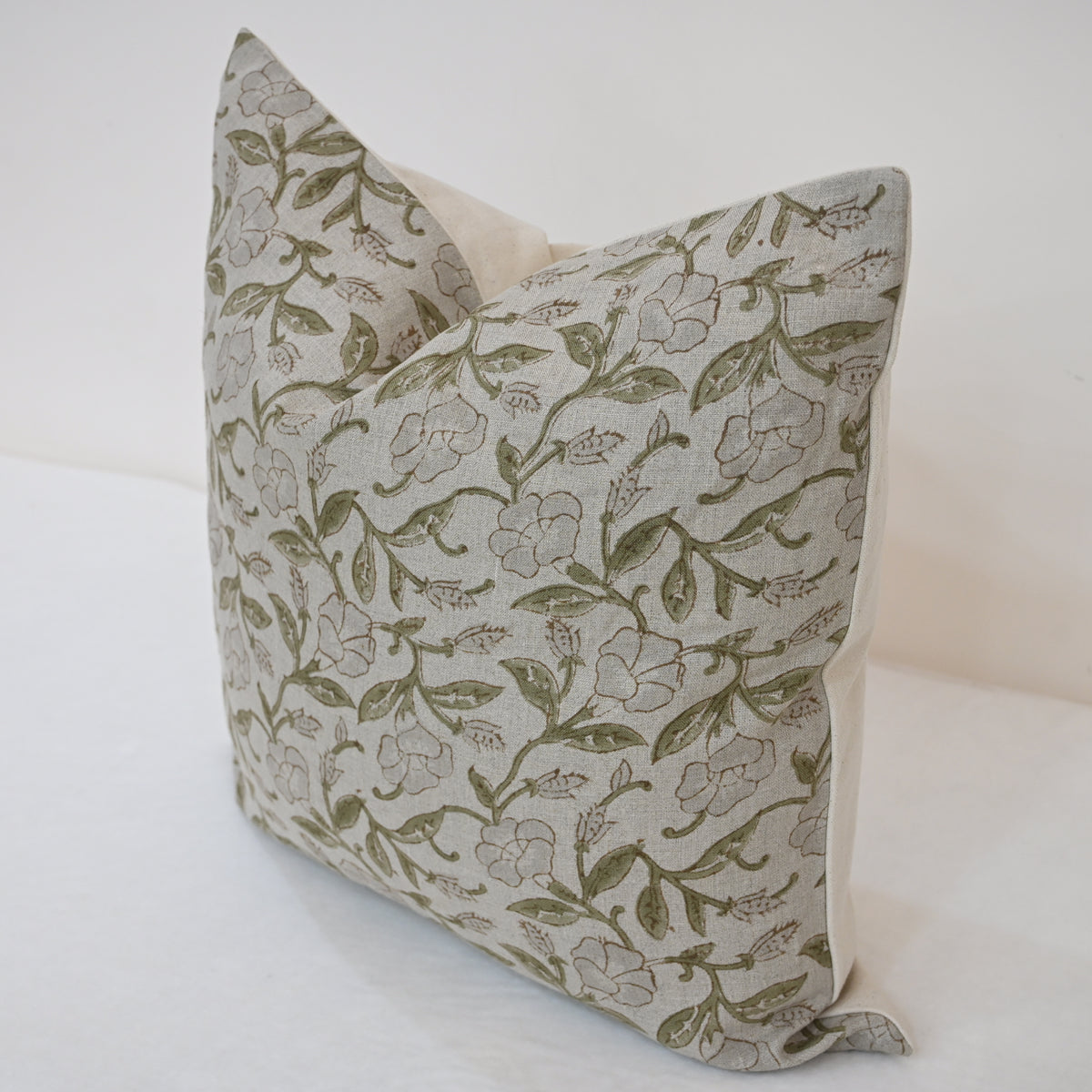Whitley Grey Linen Block Print Pillow Cover
