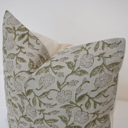 Whitley Grey Linen Block Print Pillow Cover