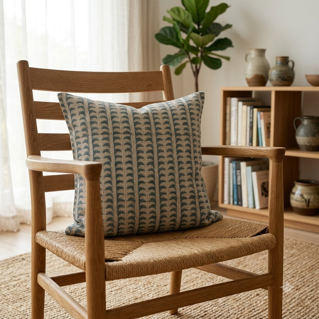 Kylie Slate Linen Block Print Pillow Cover
