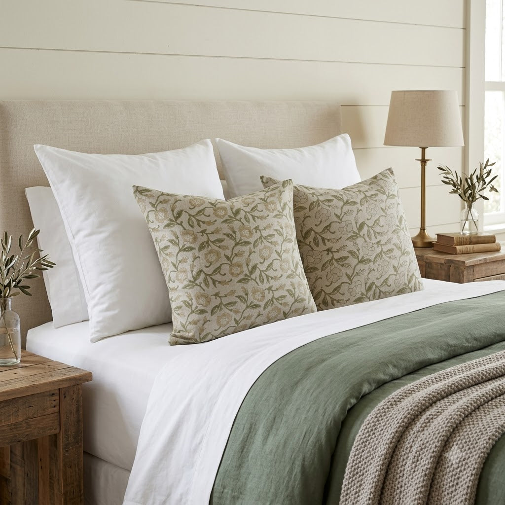 Whitley Tan Linen Block Print Pillow Cover