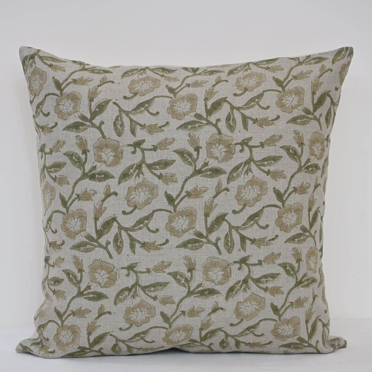Whitley Tan Linen Block Print Pillow Cover