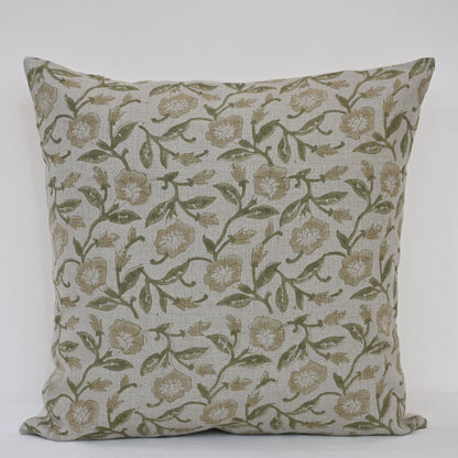 Whitley Tan Linen Block Print Pillow Cover