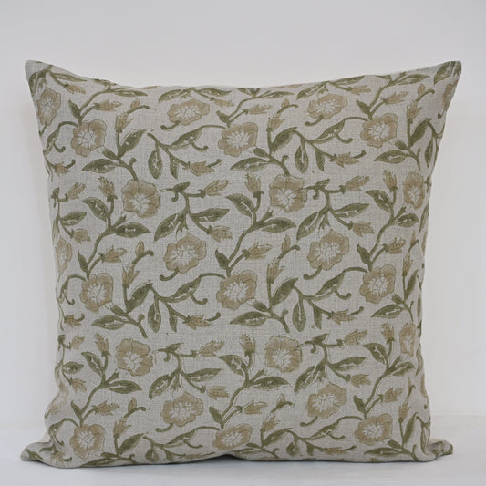 Whitley Tan Linen Block Print Pillow Cover