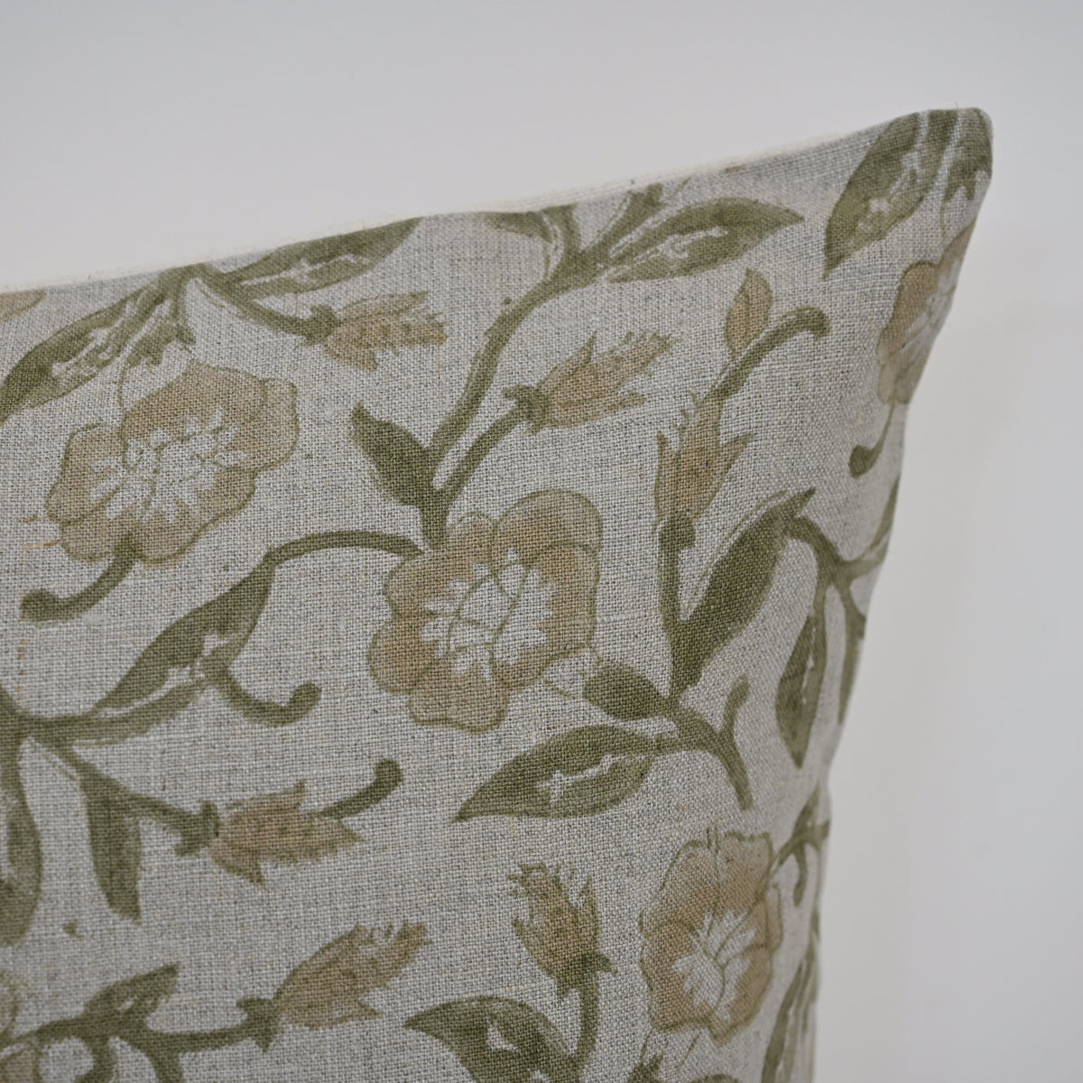 Whitley Tan Linen Block Print Pillow Cover