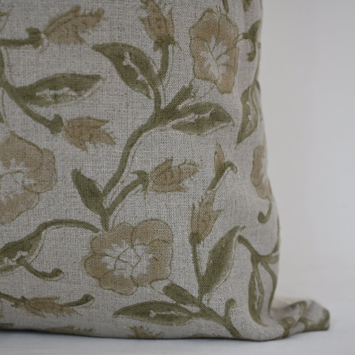Whitley Tan Linen Block Print Pillow Cover