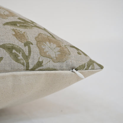 Whitley Tan Linen Block Print Pillow Cover