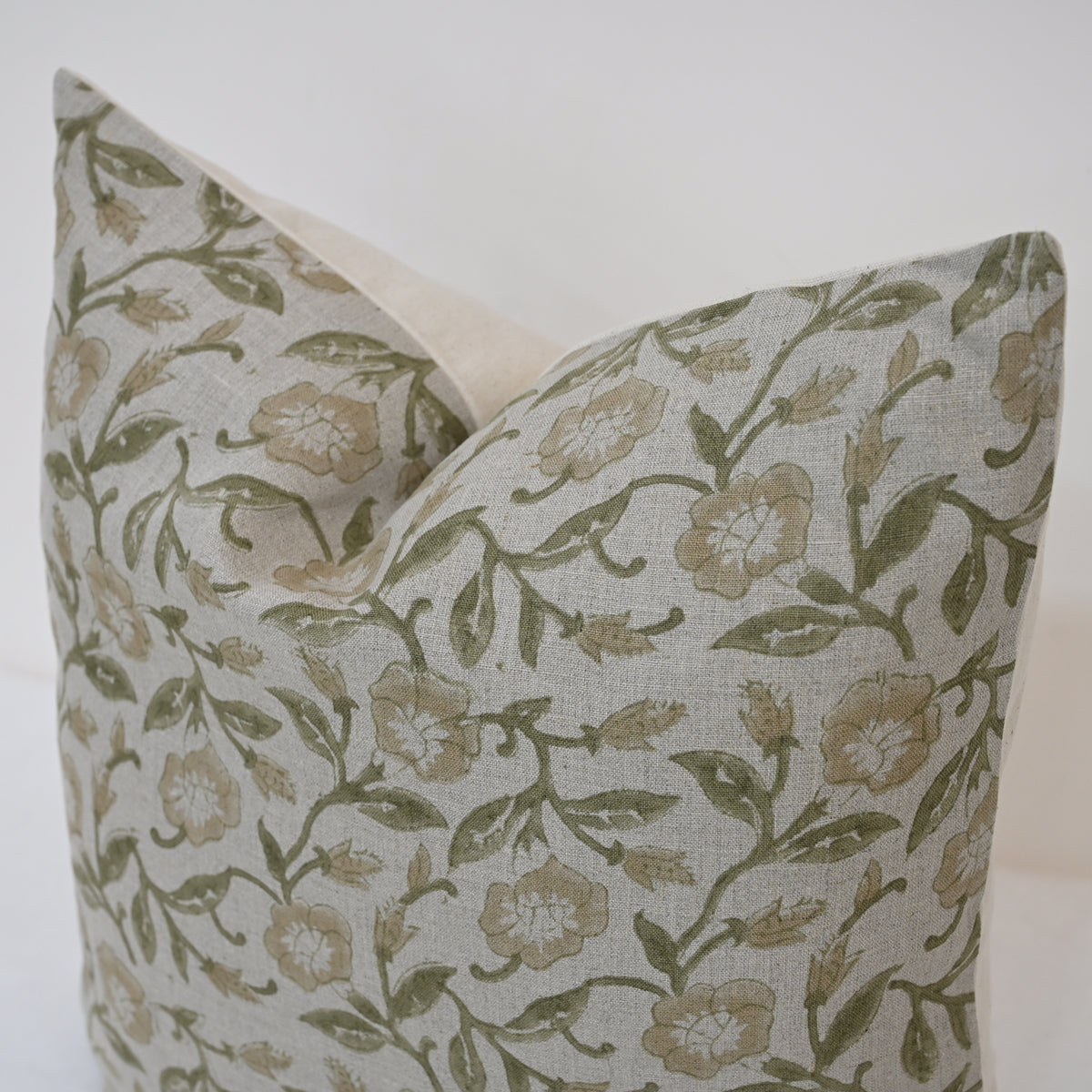 Whitley Tan Linen Block Print Pillow Cover