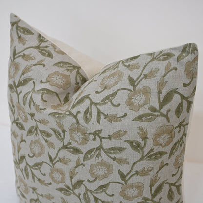 Whitley Tan Linen Block Print Pillow Cover