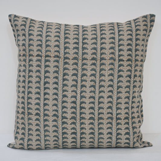 Kylie Slate Linen Block Print Pillow Cover