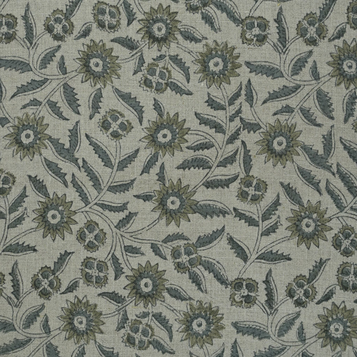 Rust Botanical Sprig Hand Block Print Linen Fabric