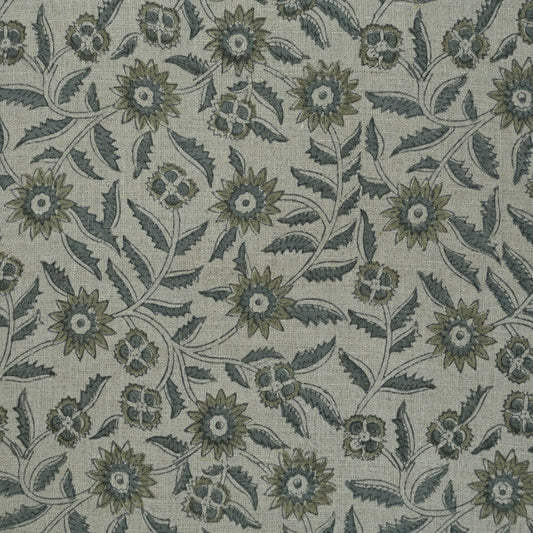 Rust Botanical Sprig Hand Block Print Linen Fabric