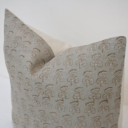 Joanna Sepia Linen Block Print Pillow Cover