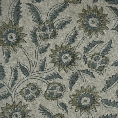 Rust Botanical Sprig Hand Block Print Linen Fabric