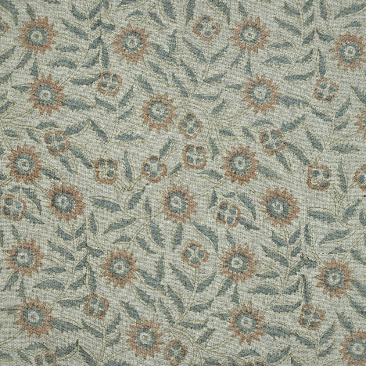 Rust Botanical Sprig Hand Block Print Linen Fabric