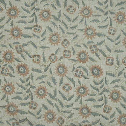 Rust Botanical Sprig Hand Block Print Linen Fabric