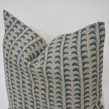 Kylie Slate Linen Block Print Pillow Cover