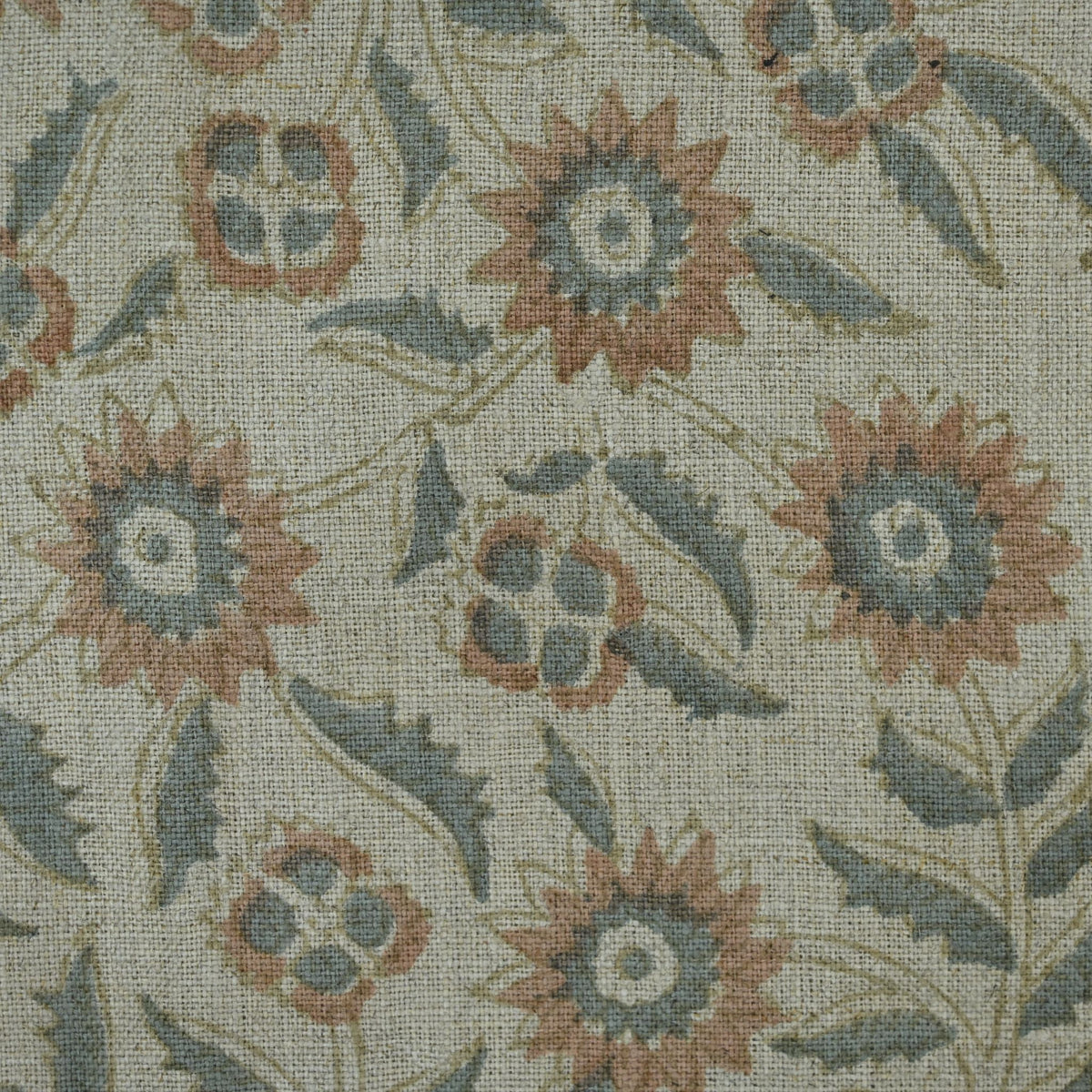Rust Botanical Sprig Hand Block Print Linen Fabric