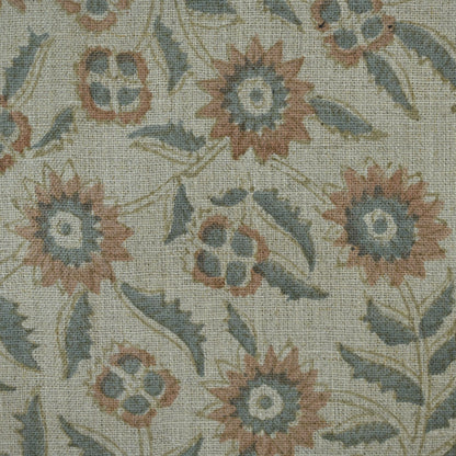 Rust Botanical Sprig Hand Block Print Linen Fabric